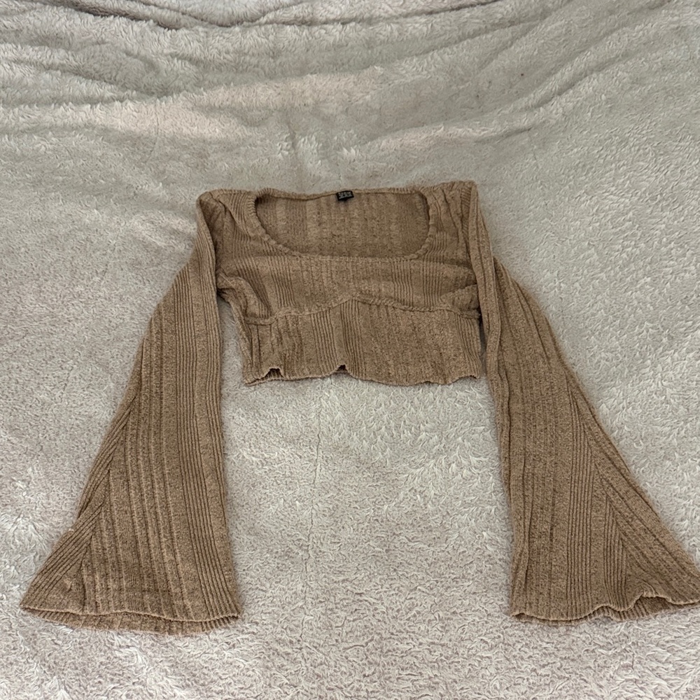 Women's Beige Ribbed Knit Top